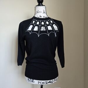 Voodoo Vixen Black Sweater with White Web Design